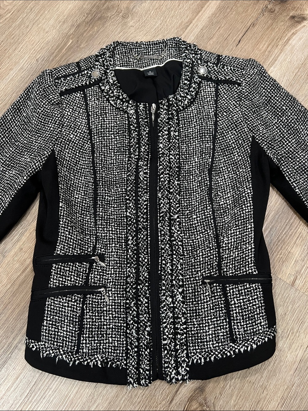 White House Black Market Black and White Cropped Tweed Jacket